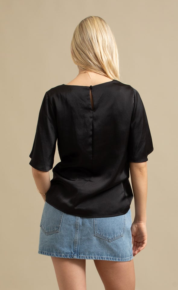 Satin Pleat Front Top Black