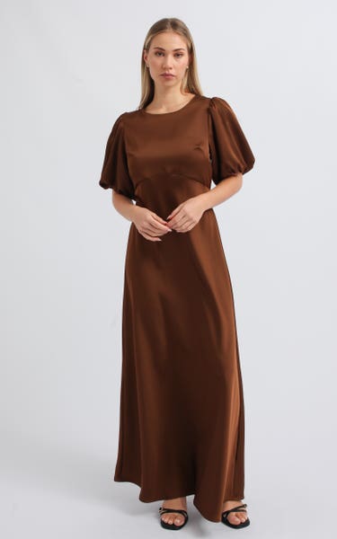 one shoulder brown satin dress Satin One Shoulder Minimalist Formal Dress Julia midi 8 US (40 EU) / Dusty rose main image 0