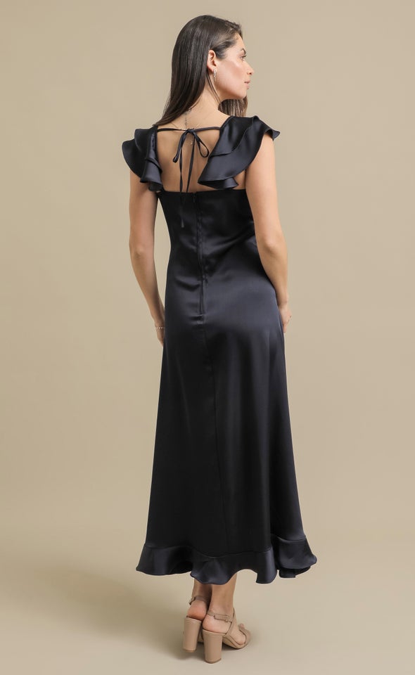 Satin Ruffle Detail Gown Ink