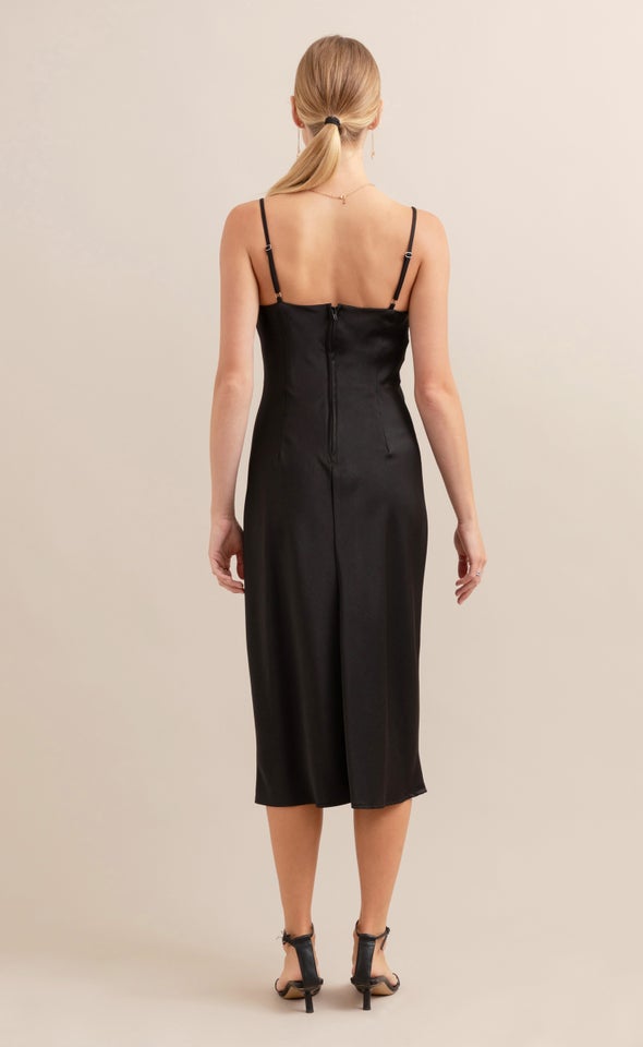 Satin Scoop Neck Slip Dress Black