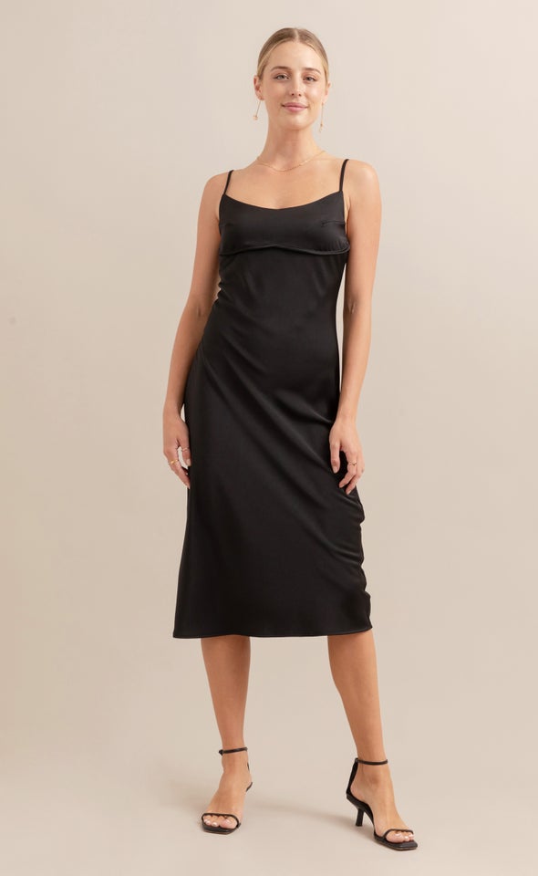 Satin Scoop Neck Slip Dress Black