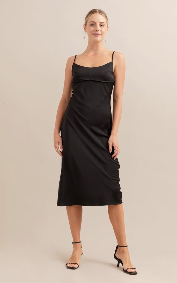 Lou Satin Slip Dress Black - Main Image