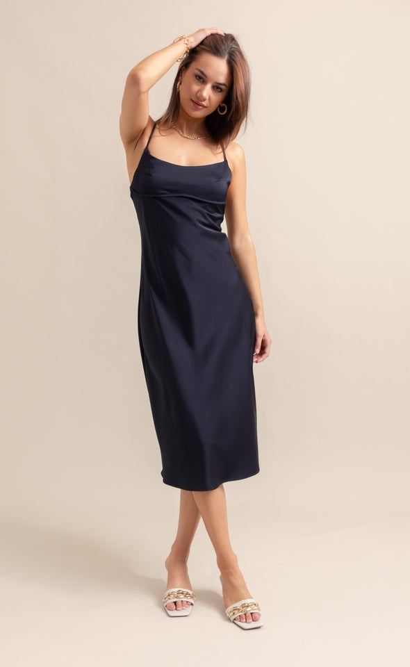 Satin Scoop Neck Slip Dress Ink