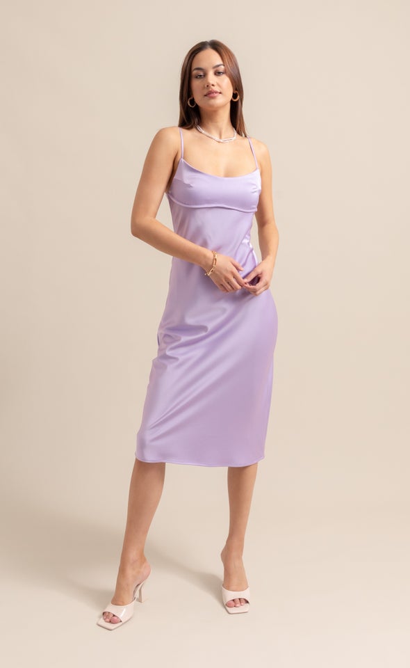 Satin Scoop Neck Slip Dress Lilac