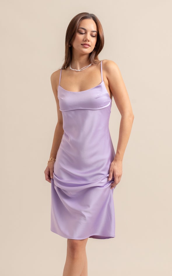 Satin Scoop Neck Slip Dress Lilac