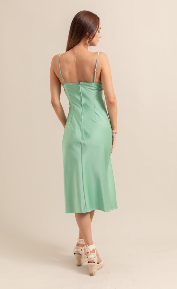 Satin Scoop Neck Slip Dress Mint Green