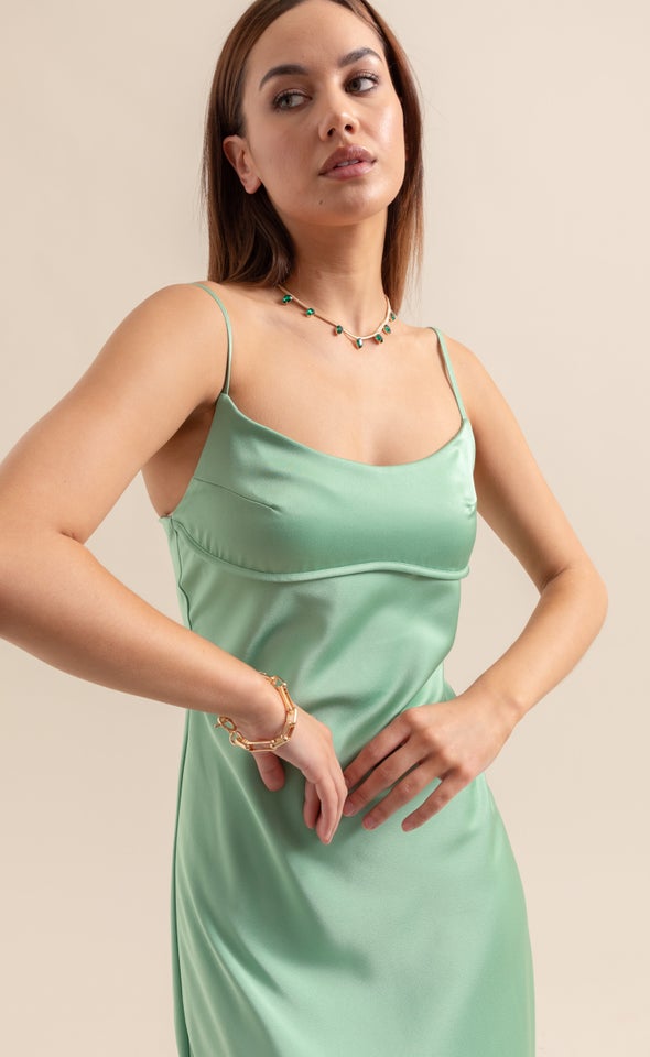 Satin Scoop Neck Slip Dress Mint Green