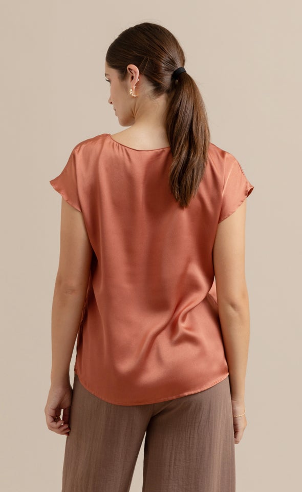 Satin Scoop Neck Top Clay