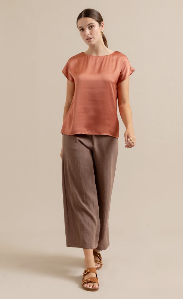 Satin Scoop Neck Top Clay