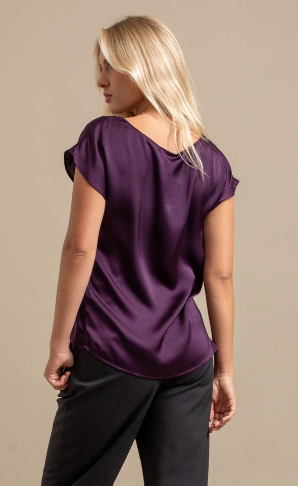 Satin Scoop Neck Top Dark Purple