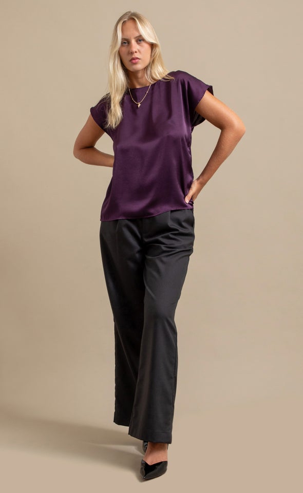 Satin Scoop Neck Top Dark Purple