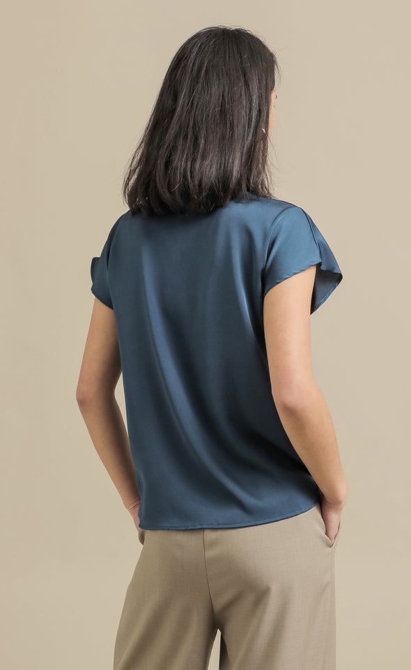 Satin Scoop Neck Top Dark Teal