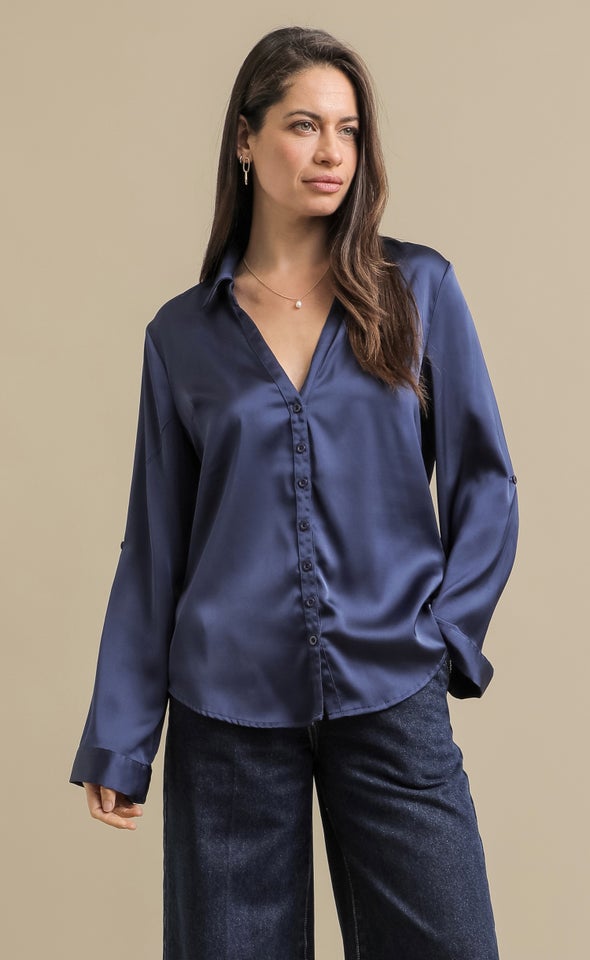 Satin Shirt Navy
