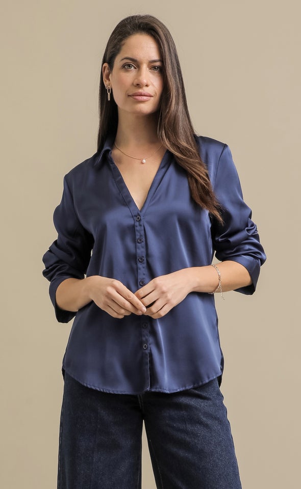 Satin Shirt Navy