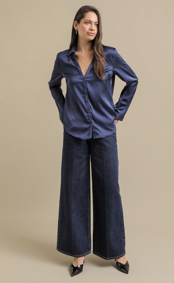 Satin Shirt Navy