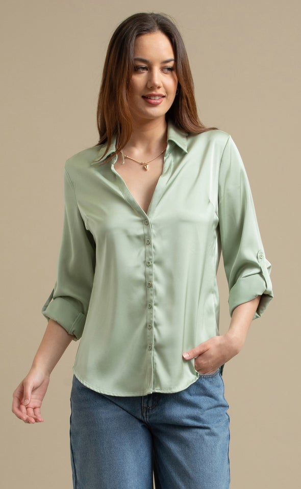 Satin Shirt Sage