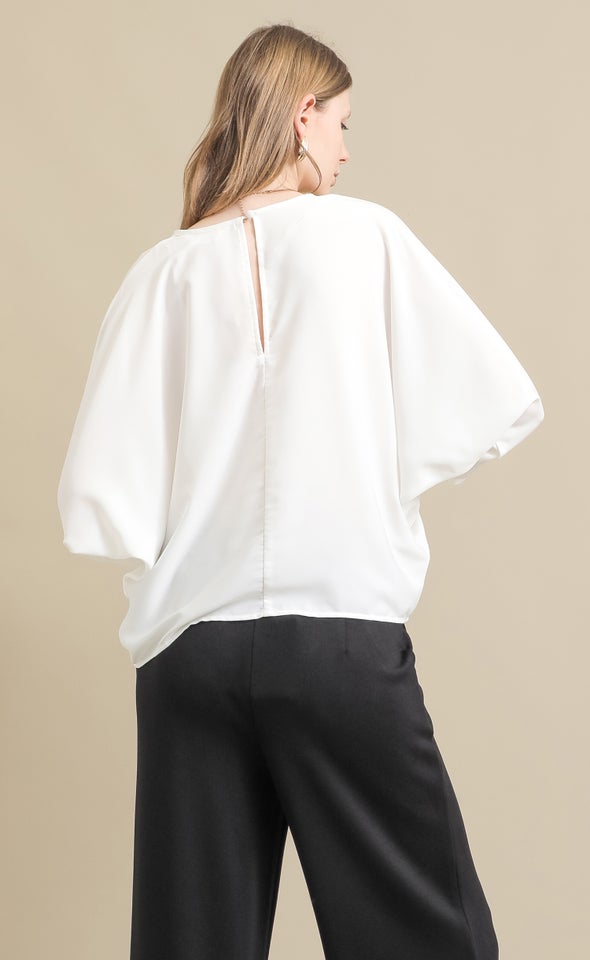 Satin Tapered Sleeve Batwing Top Cream