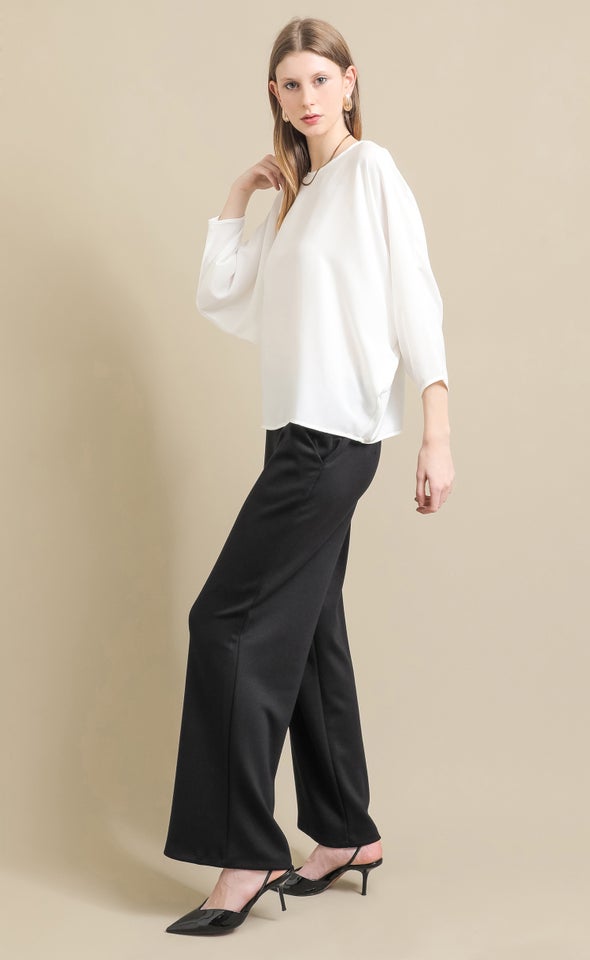 Satin Tapered Sleeve Batwing Top Cream