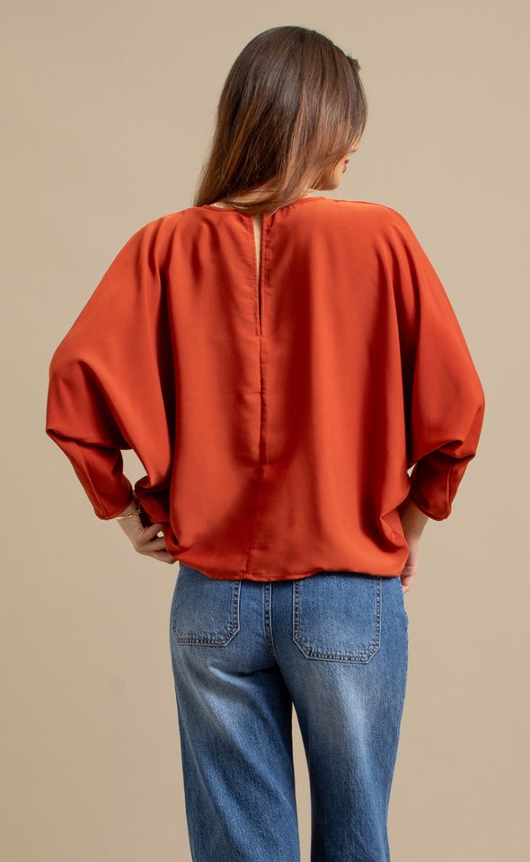 Satin Tapered Sleeve Batwing Top Sienna