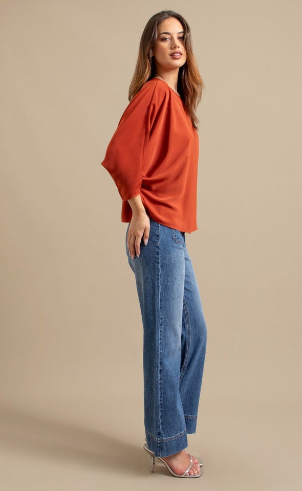 Satin Tapered Sleeve Batwing Top Sienna