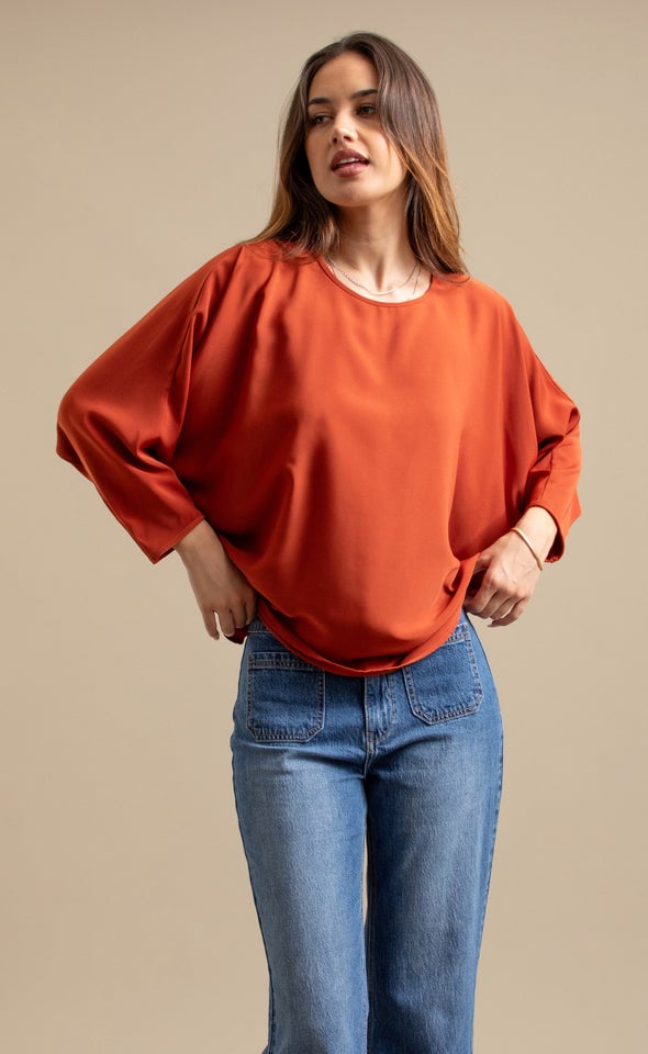 Satin Tapered Sleeve Batwing Top Sienna