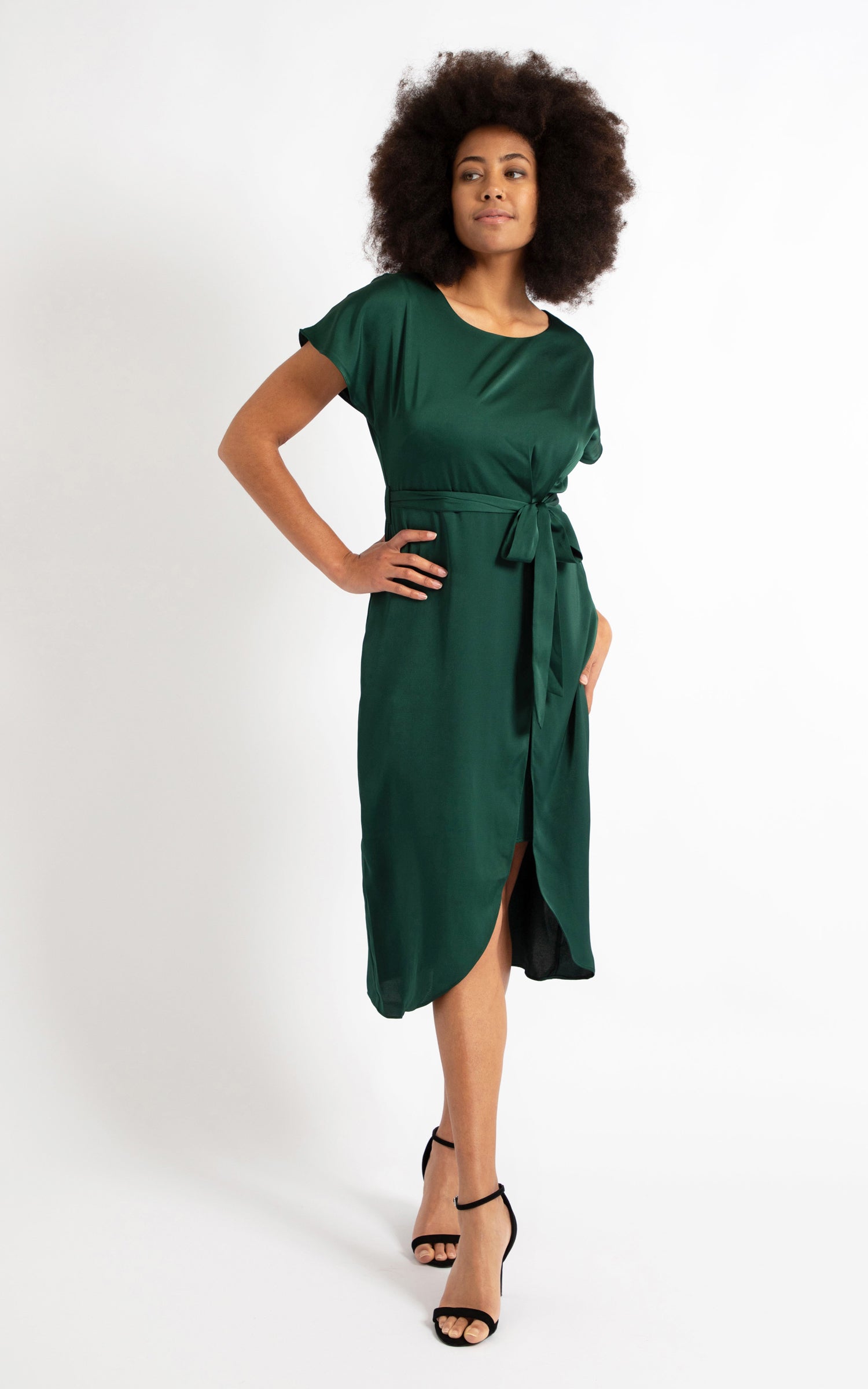 tie wrap around midi dress