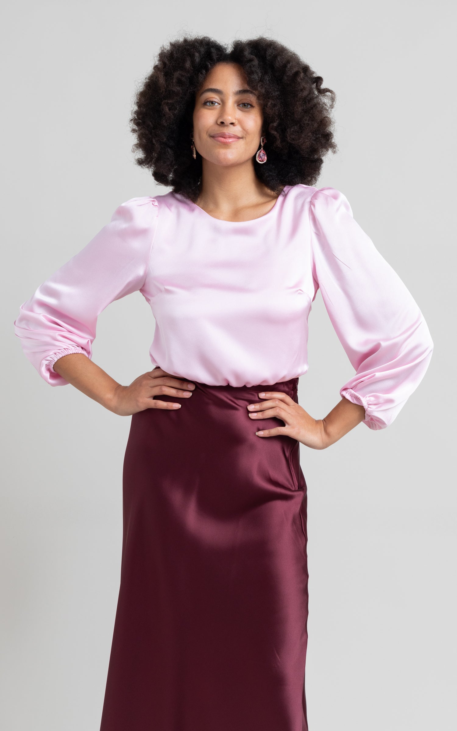 Baby pink satin top shop