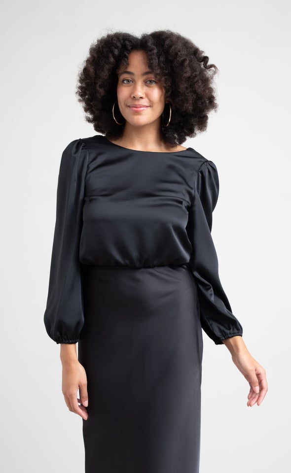 Satin Twist Back LS Top Black