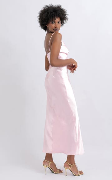Shop our Satin V Neck Bias Slip Gown in Baby pink | Pagani