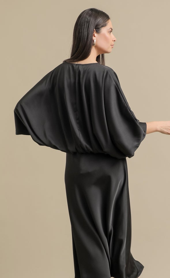 Satin V Neck Kaftan Top Black