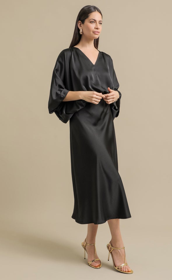 Satin V Neck Kaftan Top Black