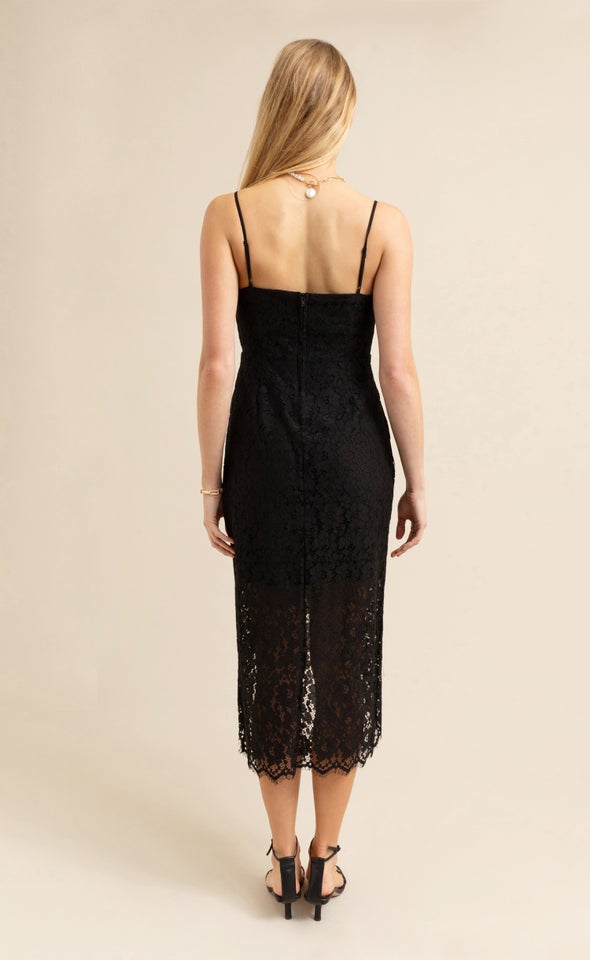 Scallop Lace Asymmetric Dress Black