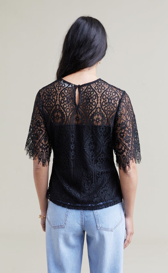 Scallop Lace Evening Top Black