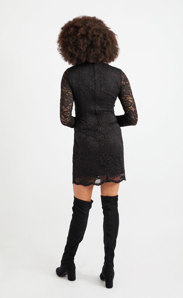 Scallop Lace LS Dress Black