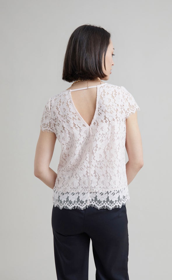 Scallop Lace SS Top Blush