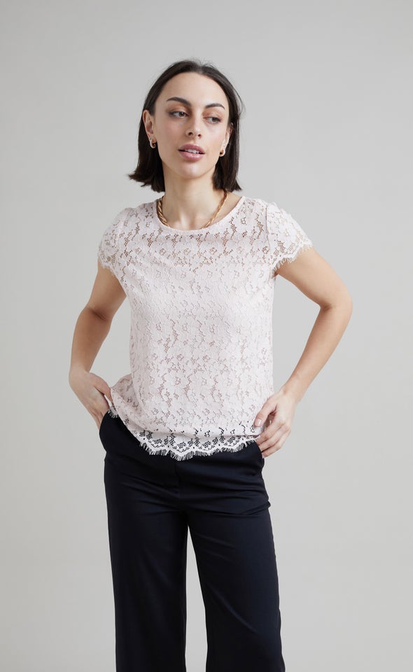 Scallop Lace SS Top Blush
