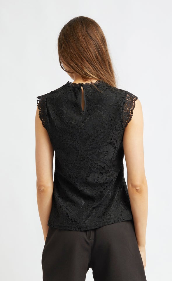 Scallop Lace Trim Tank Black