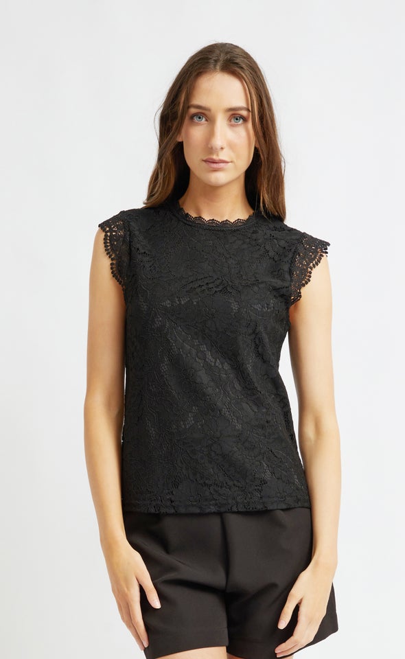 Scallop Lace Trim Tank Black