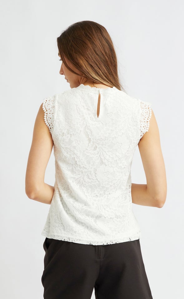 Scallop Lace Trim Tank White