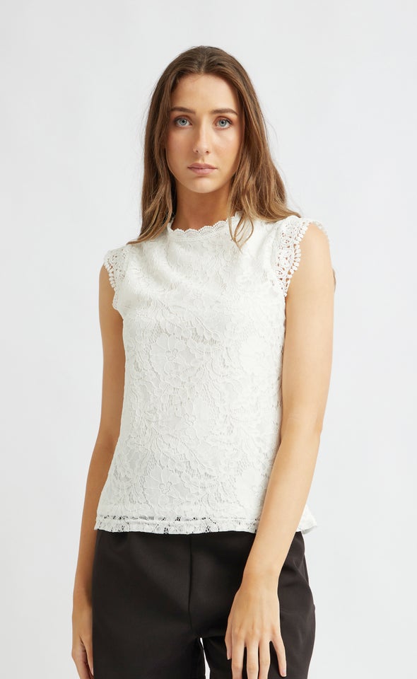 Scallop Lace Trim Tank White
