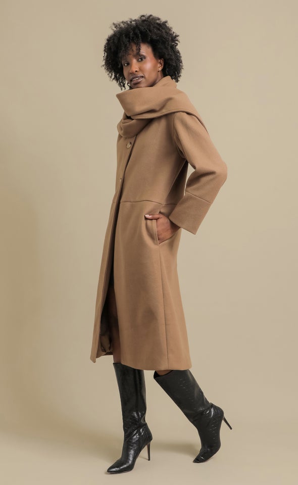 Scarf Detail Coat Cocoa
