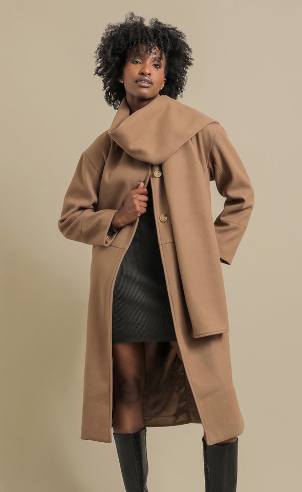 Scarf Detail Coat Cocoa