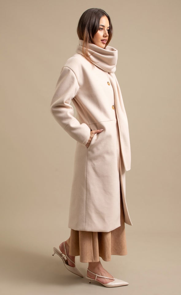 Scarf Detail Coat Natural
