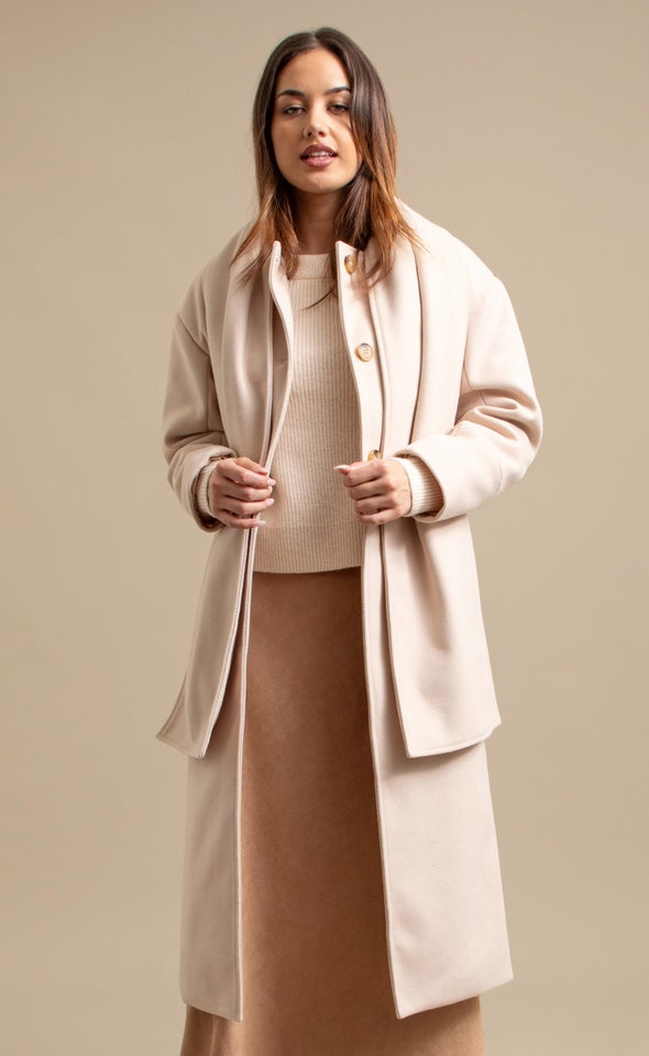 Scarf Detail Coat Natural