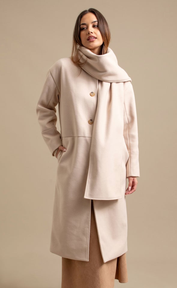 Scarf Detail Coat Natural