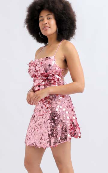 Shop our Sequin Cross Back Party Dress in Pink | Pagani