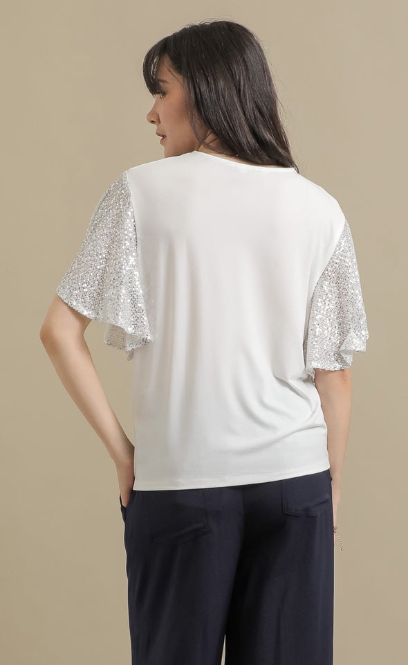 Sequin Detail Evening Top White