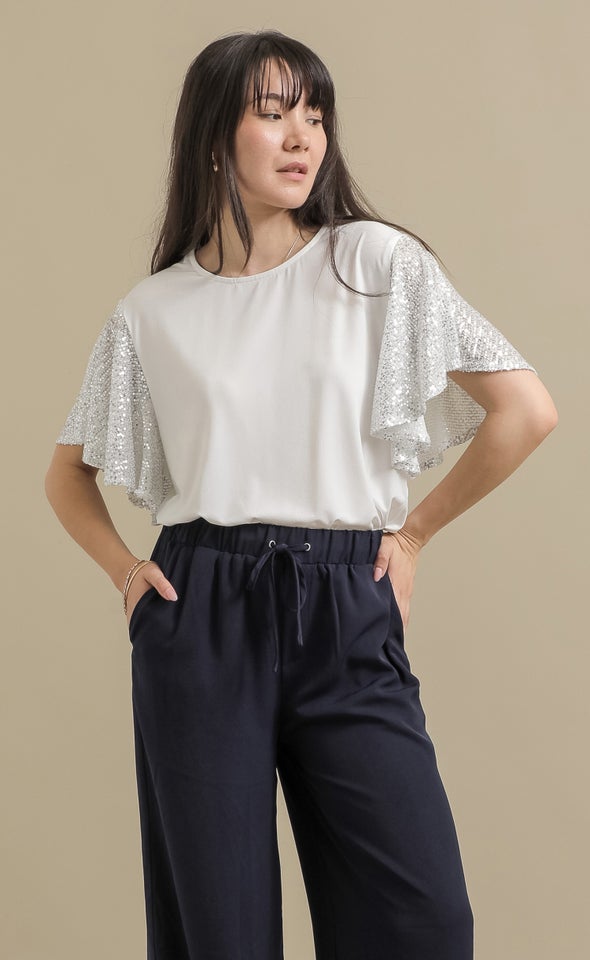 Sequin Detail Evening Top White
