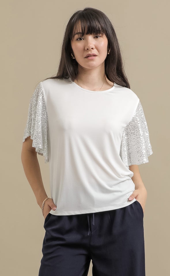 Sequin Detail Evening Top White