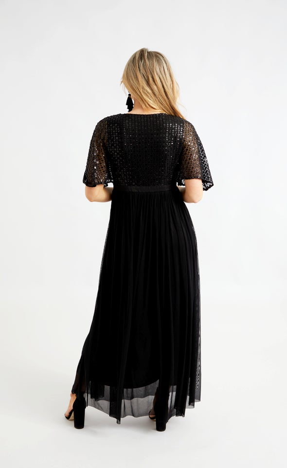 Sequin Kimono Sleeve Mesh Gown Pagani